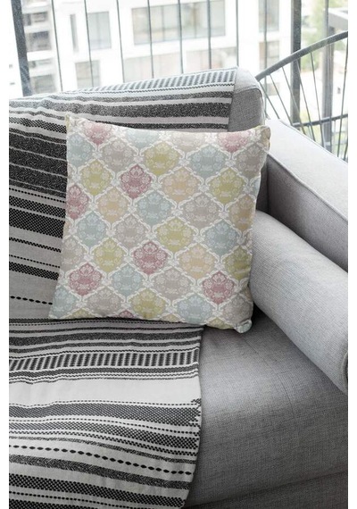 Renkli Damask Desen Çift Taraf Yastık Kırlent Kılıfı Krl416n11 Çok Renkli