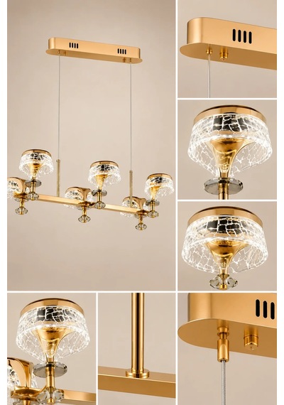 6'lı Gold Modern Premium 3 Renkli Ledli Sarkıt Avizesi Salon Mutfak Oturma Odası Şık Modelleri 28w