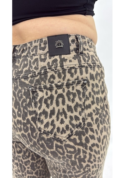 Zanessi Fashıon Büyük Beden Leopar Desenli Denim Kadın Pantolon