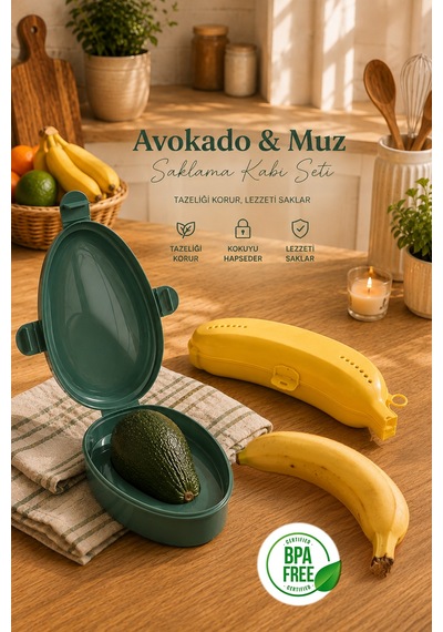 Porsima Avokado & Muz Saklama Kabı Seti 2'li Tazelik Koruyucu Çok Renkli