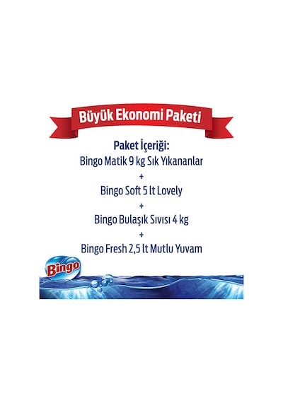 Bingo Büyük Ekonomi Paketi 9 Kg Toz Çamaşır Deterjanı Sık Yıkan 2950 ML