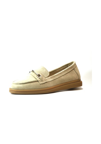 Beety Kadın Deri Loafer Babet Ayakkabı Nubuk Bej  23by37.3007 Bej