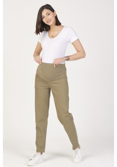 Busa Hamile Mom Fit Kot Pantolon Haki-haki