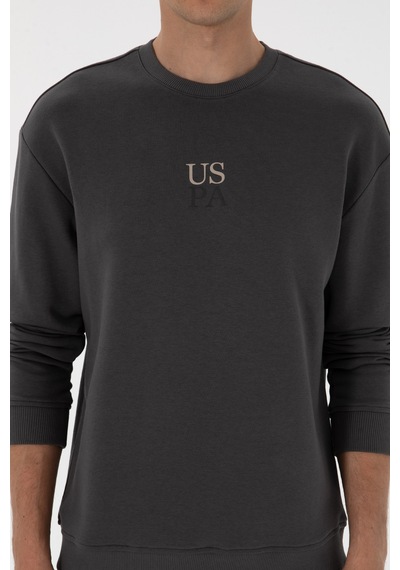 U.S. Polo Assn. Erkek Bisiklet Yaka Comfort Fit Antrasit Basic Sweatshirt 50313760-VR006