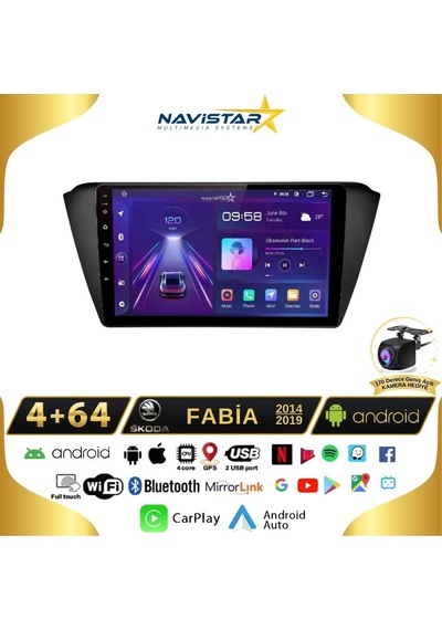 Skoda Fabia 2014-2019 Model 4+64 Gb Android 13 Kablosuz Carplay