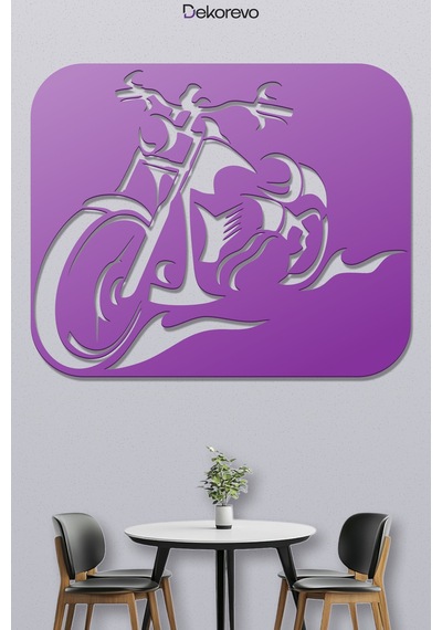 Motosiklet Metal Duvar Tablosu - Metal Duvar Sanatı - Mor - 21 X 30 Cm