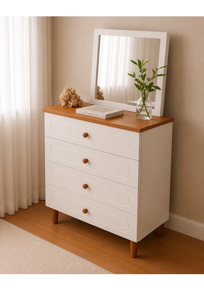 Pema Home Masal %100 Mdf Şifonyer Aynalı Beyaz - Ceviz