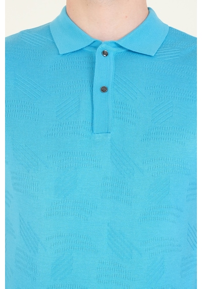 Giyim Dünyası Erkek Çıtçıtlı Desenli Polo Yaka Merserize T-shirt Mavi 001
