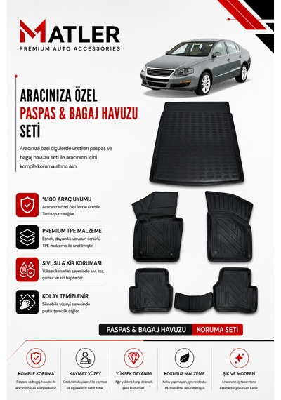 Volkswagen Passat B6 2005 Model 4d Ekstra Havuzlu Paspas Ve Bagaj Havuzu Set