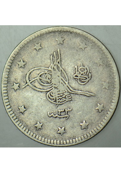 Iı. Abdülhamid Gümüş 2 Kuruş 129333. Kostantiniyye Darbı. Osmanlı İmparatorluğu.