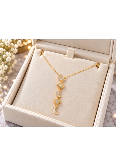 Terragolds Çelik Zirkon Taşlı Güneş Ve Ay Model Gold Renk Kadın Kolye - Bko10548 Altın