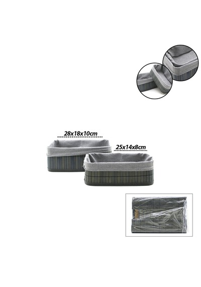 Gri 2 Boy D.dörtgen Bambu Kenar Organizer Sepet Ahşap Altlık - Bezli 25x14-28x18cm Çok Renkli
