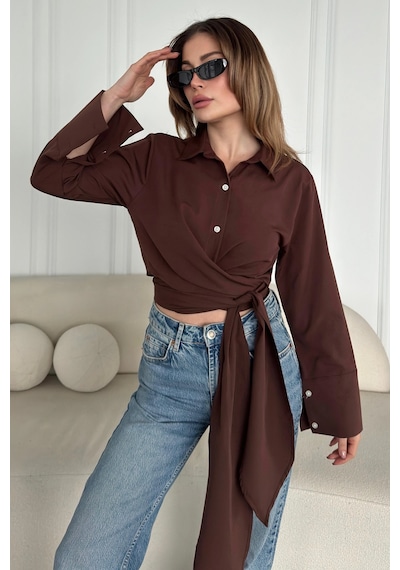 Bbbutikbasic Bağlamalı Poplin Gömlek Bb0250 Kahverengi