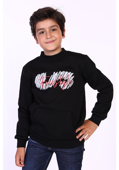 Toontoy Kids Toontoy Erkek Çocuk Kanguru Cepli Baskılı Sweatshirt Siyah