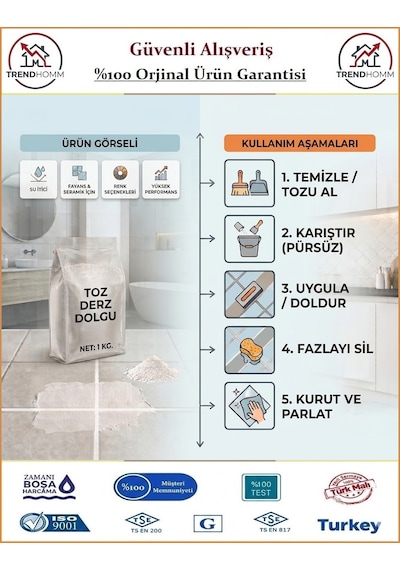 Trendhomm Derz Dolgu - Silikonlu Fayans Arası Beyaz Derz Dolgu - 1 Kg 1 Kg-Beyaz