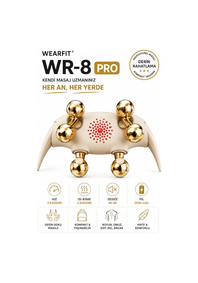 Wr-8 Pro Isıtmalı Şarjlı Masaj Aleti Kablosuz Boyun Omuz Sırt Bacak Derin Doku Masaj Cihazı Altın