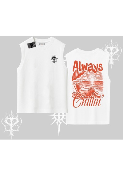 Tarzsokak Always Chillin Kedi Arka Baskılı Kolsuz Tshirt Beyaz