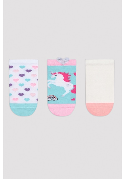 Penti Kız Çocuk Unicorn Kalpli Çok Renkli 3lü Patik Çorap