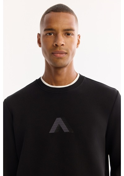 Avva Erkek Siyah Bisiklet Yaka Pamuklu Bi-stretch Baskılı Regular Fit Sweatshirt A52y1305