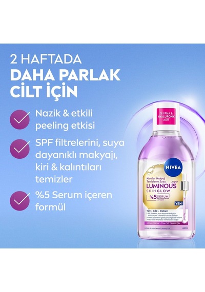 Luminous630 Skin Glow Parlaklık Etkili Micellar Makyaj Temizleme Suyu 400 Ml, Serum İçerikli, Pha, Hyaluronik Asit, A