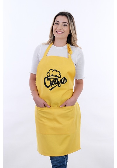 Unisex Master Chef Ayar Askılı Mutfak Önlüğü Sarı