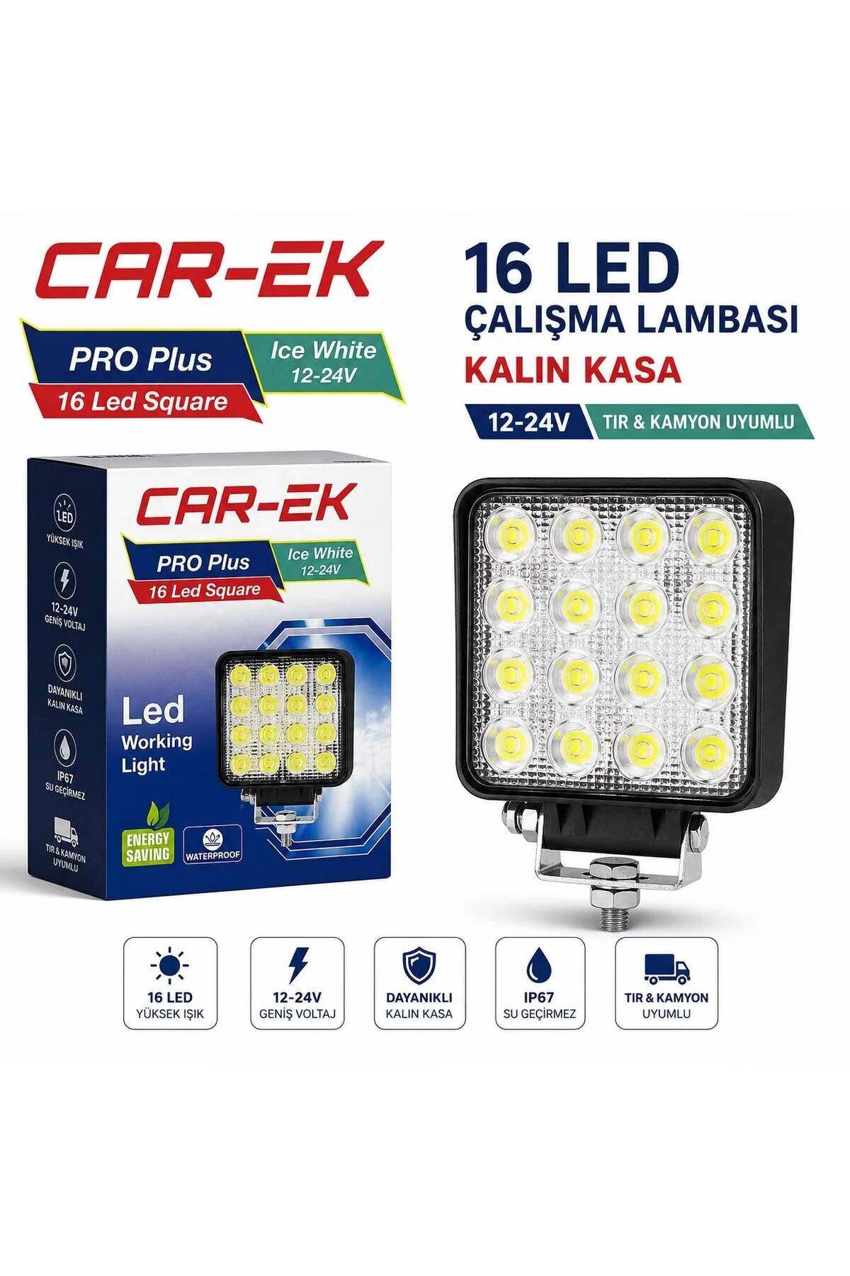 16 Ledli Kare Çalışma Lambası 12-24v Uyumlu Off Road Led Lamba Lensli Yüksek Işıklı