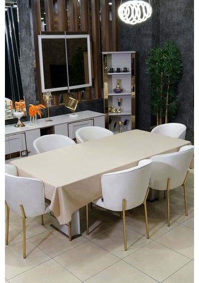 Dream 8 Parça Masa Örtüsü Seti Çeyiz Seti Salon Masa Örtüsü, Runner, 6'lı Peçete Cappuccino