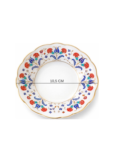 12 Li Yaldızlı Çiçek Motif Porselen Çay Tabağı Desenli Çay Tabak Çok Renkli