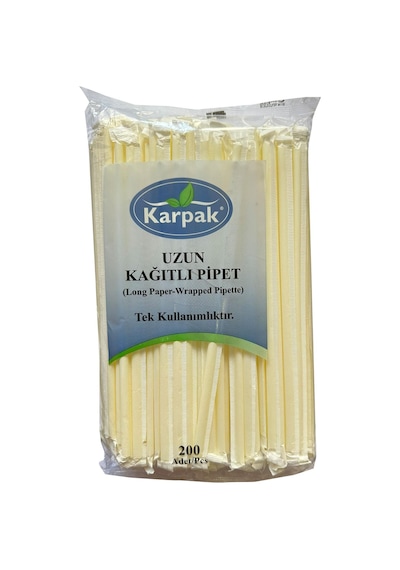 Kağıtlı Sargılı Beyaz Tek Kullanımlık Düz Pipet Kamış 23 Cm. - 200 Adetlik 1 Paket Sarı