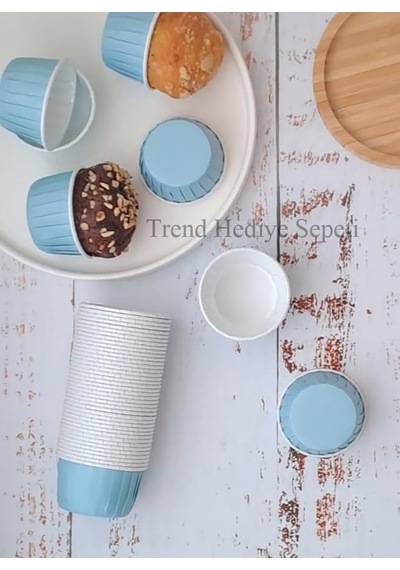Tr 50'li Pastel Mavi Muffin Kek Kalıbı, Kek Kapsülü Cupcake Kalıbı, Airfryer Uyumlu Diğer