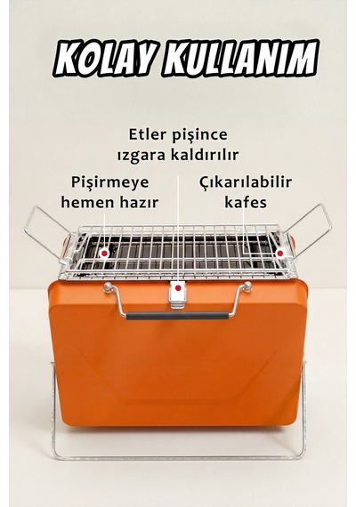 Morponi Katlanabilir Kolay Taşınabilir Çanta Şeklinde Portatif Mangal Bbq Turuncu Haki