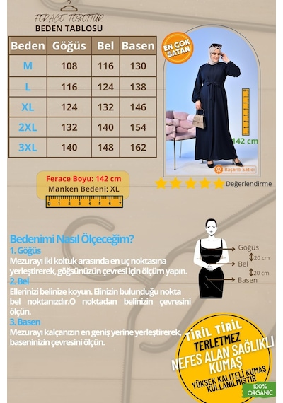 Kadin Buyuk Beden Tesettur Ferace Fermuarlı Yandan Baglamalı Kusaklı Ferace Elbise Oversize 001