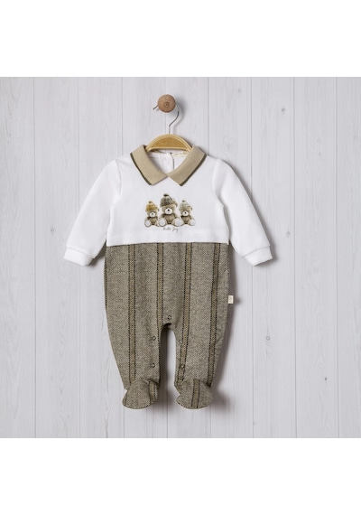 Lamato Baby Triko Yakalı Ayıcık Dijital Baskılı Bebe Erkek Tulum Haki