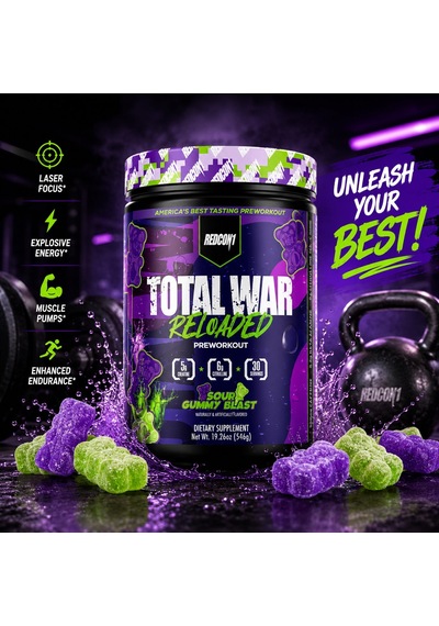 Redcon1 Total War Reloaded Preworkout Sour Gummy Blast 546 G