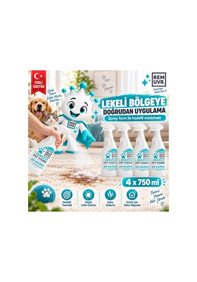 Enzimli İdrar Lekesi Ve Koku Giderici Sprey 750 Ml X 4 Adet 3 Litre Tasarruf Paketi