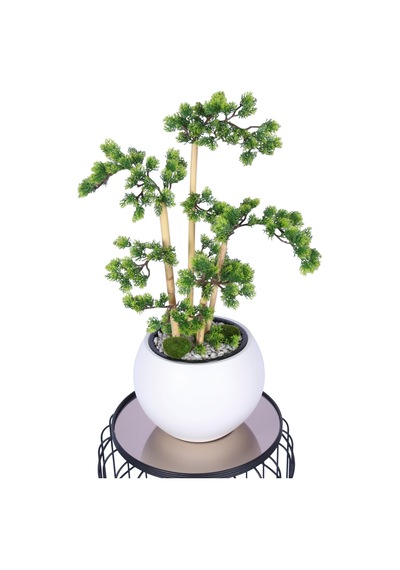 Yapay Çiçek Sitesi Beyaz Küre Saksıda Modern Minimal Tasarım Yapay Bonsai Ağacı Yeşil 65 Cm Yeşil