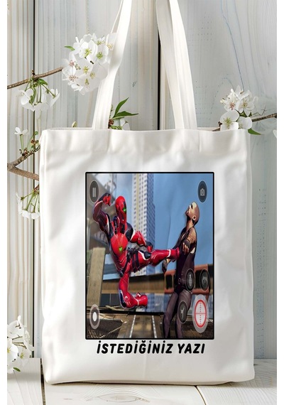 Art Hediye Miami Rope Hero Mobil Oyun Baskılı Bez Çanta Omuz Çantası Çift Tafaflı Baskı Kişiye Özel 1 Çok Renkli