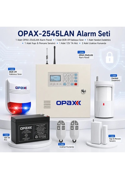 Opax-2545lan Bgr-09 Kablosuz Sirenli Akülü Lan/pstn Kablolu/kablosuz Ev Ve İşyeri Alarm Seti