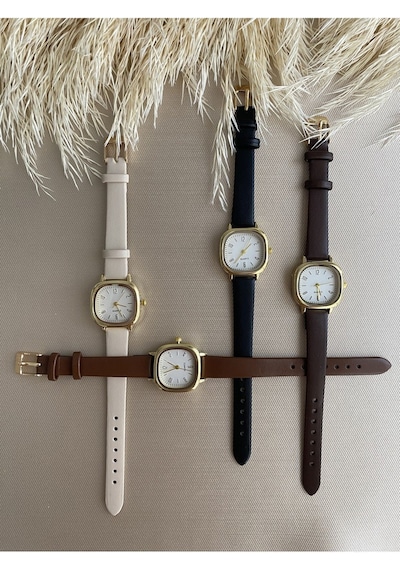 Retro Minimal Vintage Deri Kordon Kadın Kol Saati Kelebek Model Gümüş