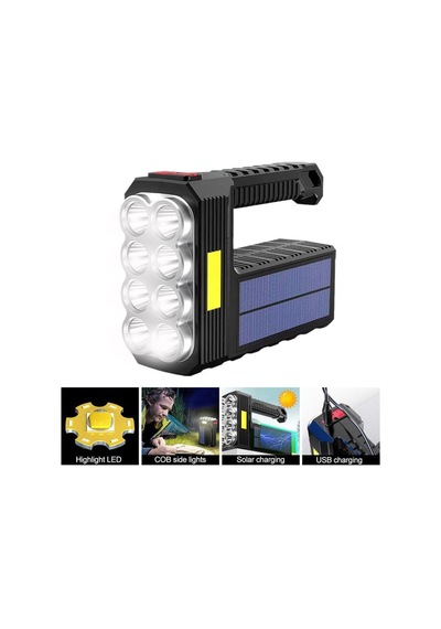 Güneş Enerjili Kamp Lambası 8'li Ultra Güçlü Led Yan Işık Usb Solar Kamp Balıkçılık Acil Durum Fener Siyah