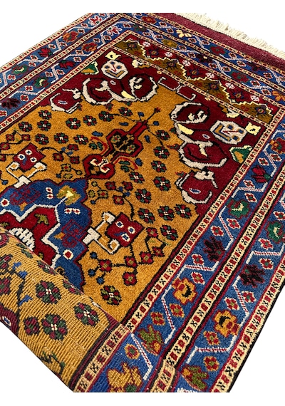 El Dokuma Sıfır Obruk Halısı 100x200 Kök Boya %100 Yün Halı Hardal