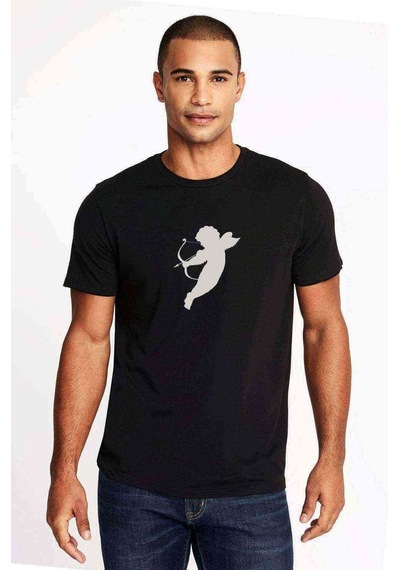 Silhouette Cupid With Bow Baskılı Siyah Erkek Tshirt