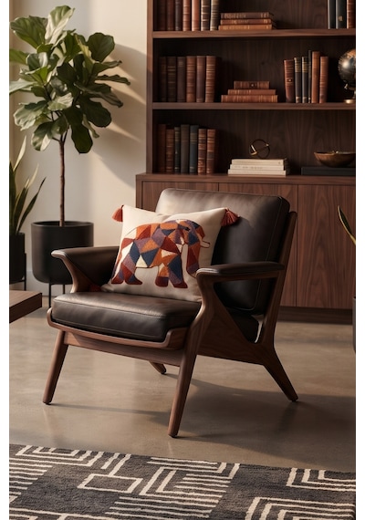 Bohem Renkli Fil Punch Nakışlı Pamuklu Dekoratif Püsküllü Gizli Fermuarlı Kırlent Kılıfı 42x42 Cm Bej