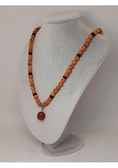 Çilek Kuvars Taşlı Rudraksha Tohum Kolye Dolama Bileklik 8mm 497