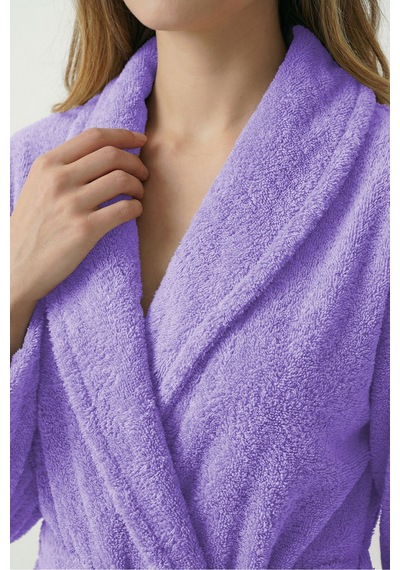 %100 Pamuklu Unisex Bornoz Şalyaka Cepli Büyük Beden 3xl 4xl Erkek Kadın Bornoz Lila