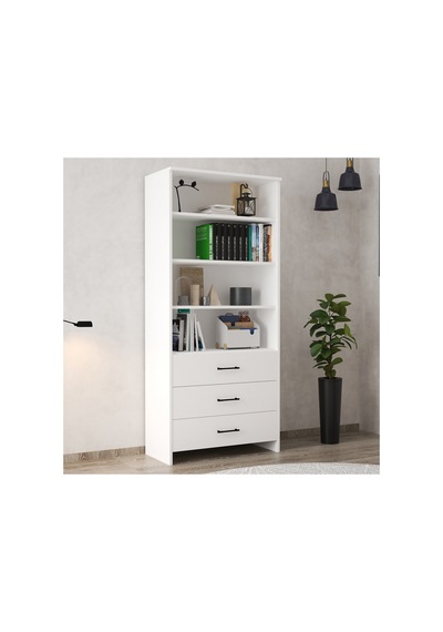 3 Çekmeceli Beyaz Kitaplık Modern Ve Çok Amaçlı Açık Raflı Dolap 80x38x182 Cm Beyaz - 761711763 Beyaz 3 Çekmeceli Beyaz Kitaplık Modern Ve Çok Amaçlı Açık Raflı Dolap 80x38x182 Cm Beyaz - 761711763 Beyaz