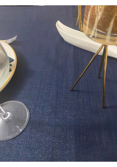 Simli Dertsiz Salon Masa Örtüsü Lacivert 19 Parça