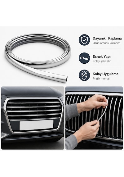 Mercedes 709 5 Mm Krom Nikelaj Görünümlü Esnek 10 Metre Dekoratif Araç Dış Aksesuar Şeridi