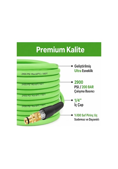 Robeve Bear Force Flexible Hortum Bosch Aquatak Uyumlu 10 Metre Basınçlı Yıkama Hortumu 200 Bar 2900 Psı Ultra Esnek Kırılmaya Dayanıklı Premium Hortum