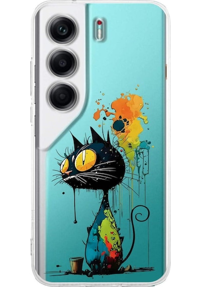 Tecno Camon 40 İle Uyumlu Splash Kedi Tasarımlı Şeffaf Silikon Kılıf Şeffaf